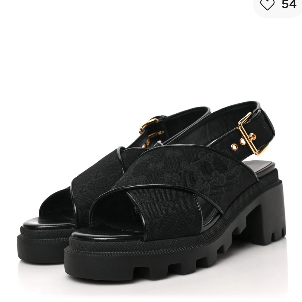 EUC!! Worn once, Gucci monogram sandals!! Black size 7
